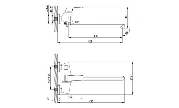 Unit LM4517C, смеситель для ванны и душа, с плоским поворотным изливом, хром Lemark