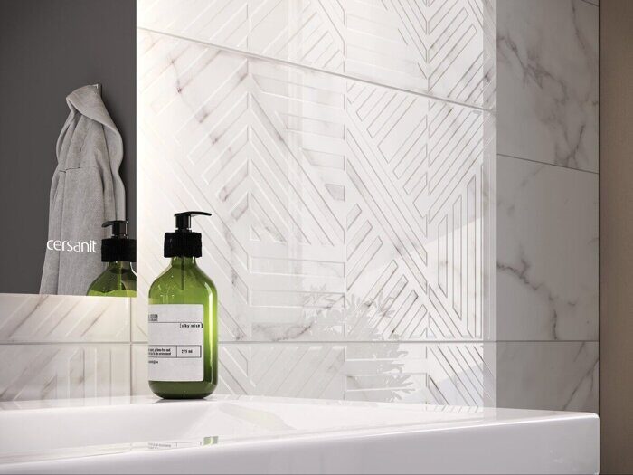 Moonlight A17573 настенная плитка белая глянцевая рельеф 30х60см Cersanit