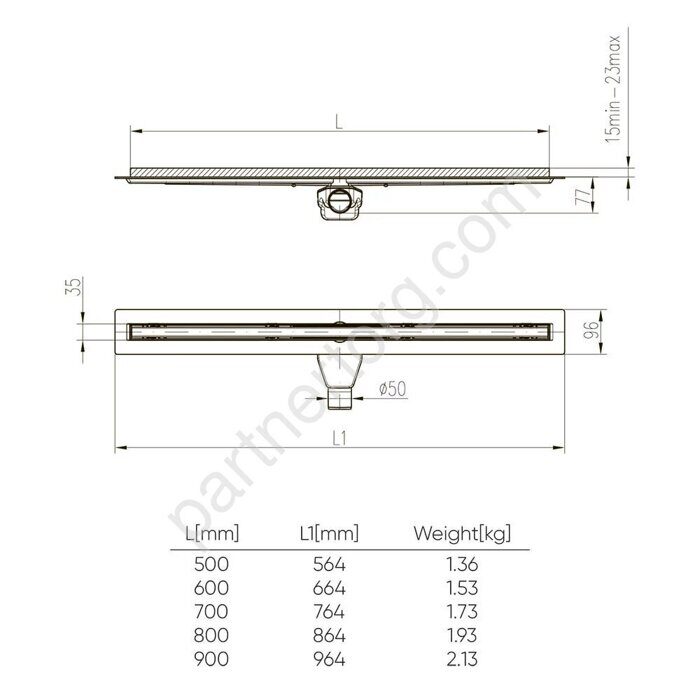 Veconi Slim-line 600 мм душевой трап щелевой,  хром