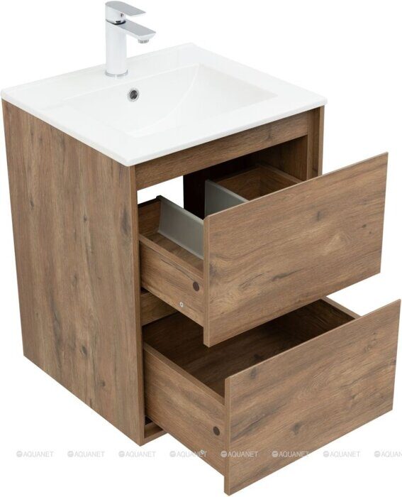 Милан 50 тумба дуб рустикальный для ванной комнаты с накладной керамической раковиной Flash 505*465*195 Aquanet