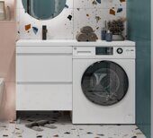 Urban 600-0-2 тумба подвесная белая для ванной комнаты с раковиной-столешницей над стиральной машиной Kamilla 120