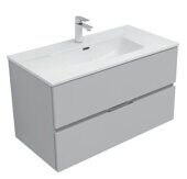 Алвита new 90 тумба серая для ванной комнаты 2 ящика с раковиной-столешницей Flat 90 Aquanet