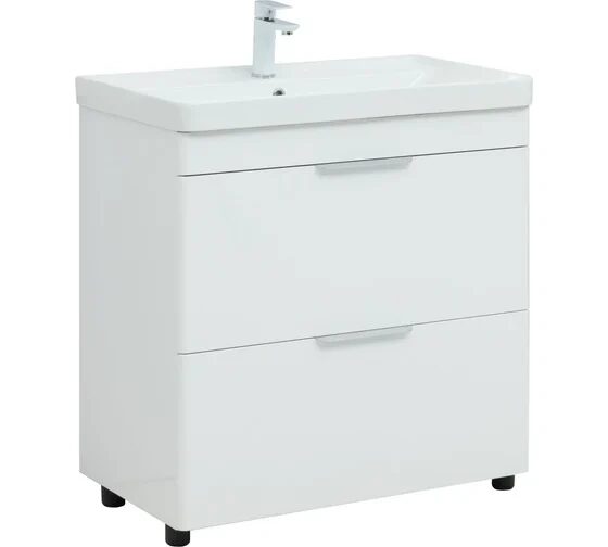 Ирис new 80 тумба напольная белый глянец 2 ящика для ванной комнаты Aquanet