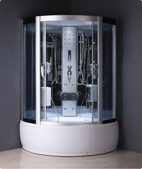 ODA-8327 душевая кабина угловая полукруглая 110х110, тонированное стекло, глубокий поддон