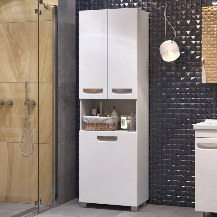Plaza Vigo 600 напольный шкаф пенал 60 см.  с бельевой корзиной в ванную комнату