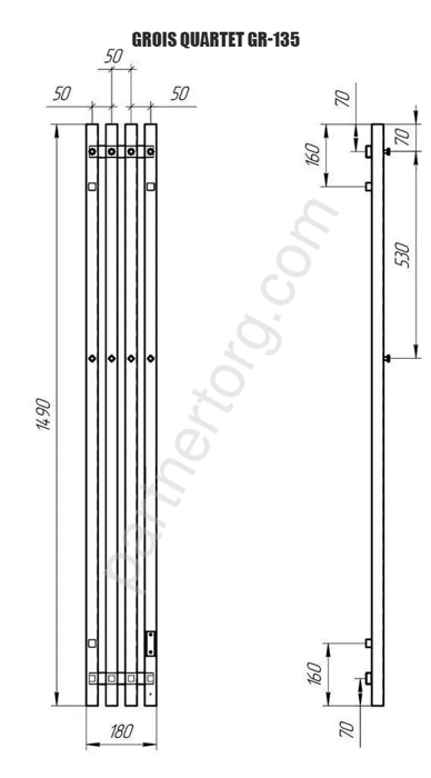 Quartet GR-135 П2 180x1500 black mat R Ф32 полотенцесушитель электрический черный