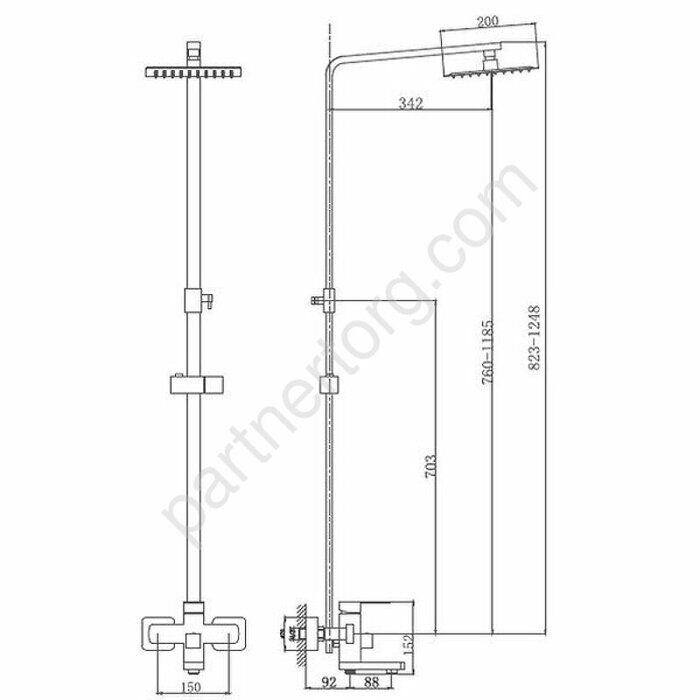 HB24803 душевая система с верхним душем, смесителем и ручной лейкой, сталь Haiba