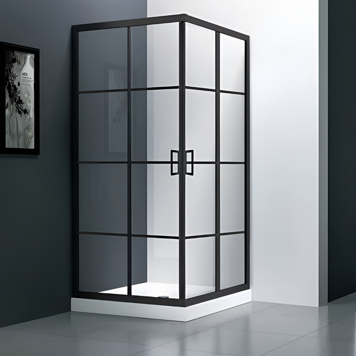Veconi RV09-90-01-C7 душевой угол 90х90x195 см, дверь раздвижная, профиль черный