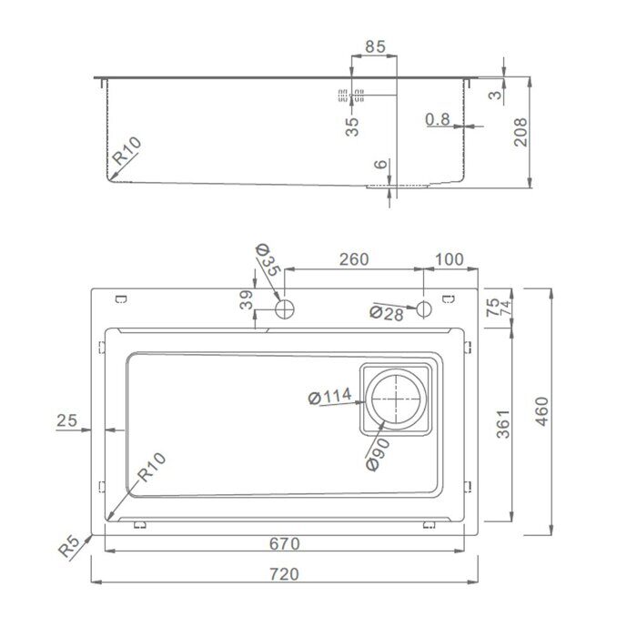 R702.7246.03 Мойка кухонная стальная Raglo профессиональная ручная работа, сатин золотой