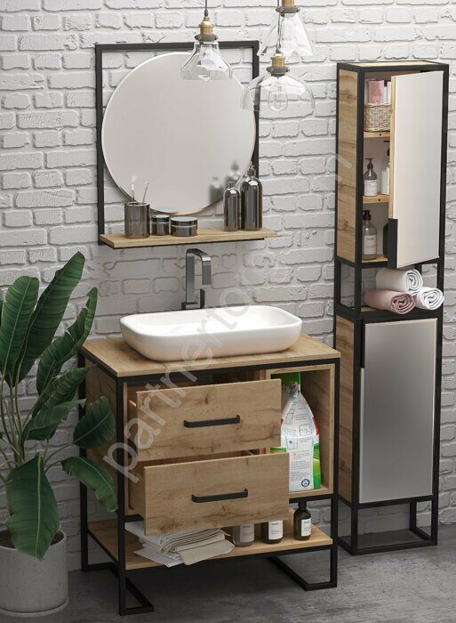 Grunge Loft 80Н 2я/2п Дуб вотан  Marka One тумба для ванной комнаты под раковину 80см