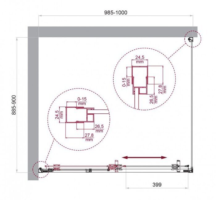 BelBagno LUCE-AH-1-100/90-C-Cr душевой уголок 100х90х195 см, дверь раздвижная, стекло прозрачное, профиль хром