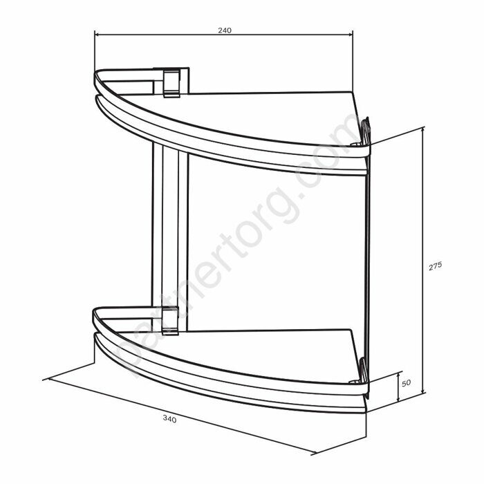 Sense L Полка двухуровневая угловая стеклянная, алюминий A7456200