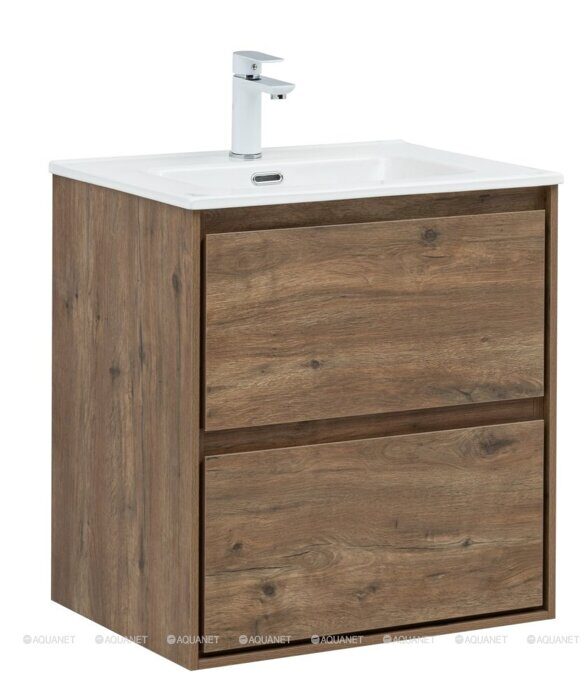 Милан 60 тумба дуб рустикальный для ванной комнаты с накладной керамической раковиной Flash 605*465*195 Aquanet