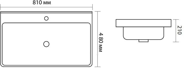 Ирис раковина накладная 810*480*210 мм черная матовая с отверстием под смеситель Aquanet