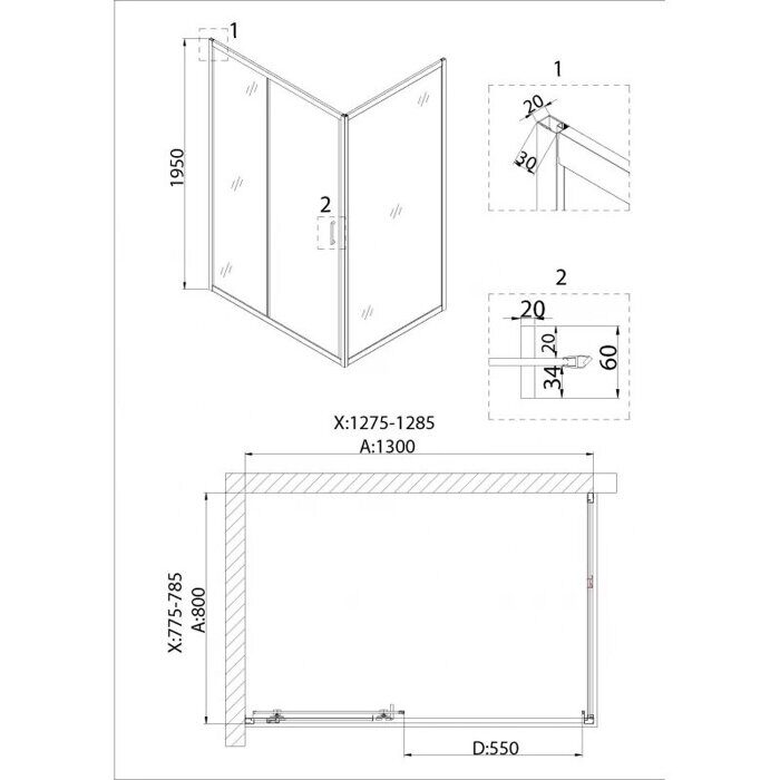 Niagara Nova NG-62-13A-A80 душевое ограждение 130х80см, раздвижная дверь