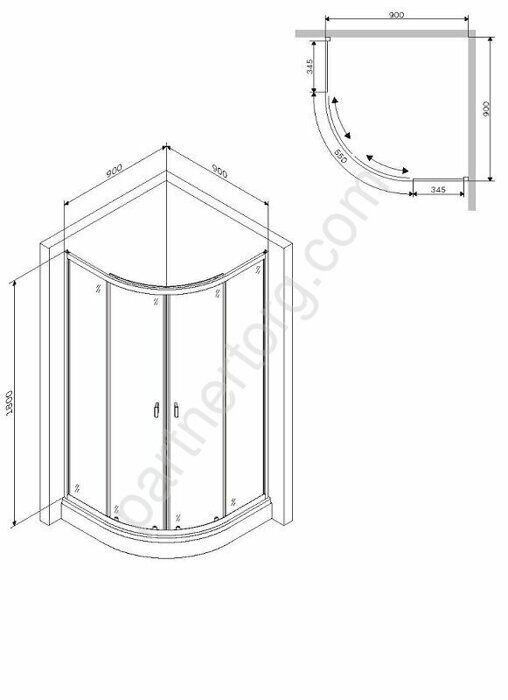 X-Joy Twin Slide стеклянное душевое ограждение без  поддона 90x90 W88G-205-090BT  AM.PM
