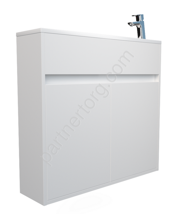 Stretto 80П тумба 2д. с раковиной подвесная белая глянцевая