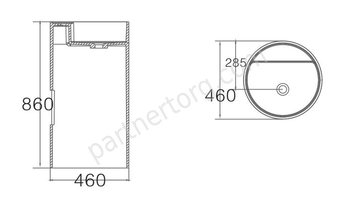 NSF-4646M раковина напольная искусственный камень, ширина 46 см