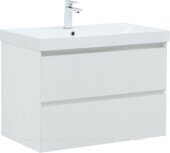 Альтера 80 тумба белая матовая для ванной комнаты с накладной керамической раковиной Flash 812*470*195 Aquanet