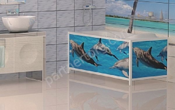 Дельфины Ультралегкий Арт экран под ванну пластик 1,48 м,  1,68м
