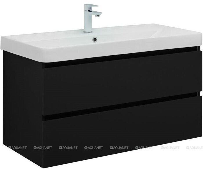 Вега 2.0 100 тумба черная для ванной комнаты 2 ящика Aquanet