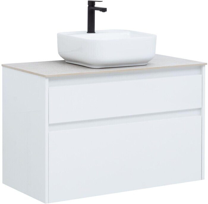 Nova lite 90 тумба белый глянец для ванной комнаты 2 ящика Aquanet