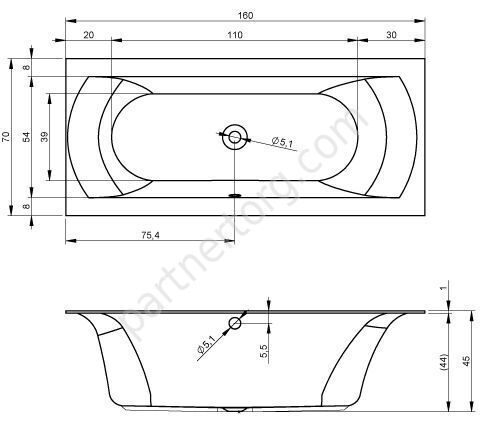 Лайнарес прямоугольная акриловая ванна Riho 160х70 см