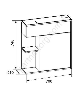 Stretto 70П тумба 1д. с раковиной подвесная белая глянцевая
