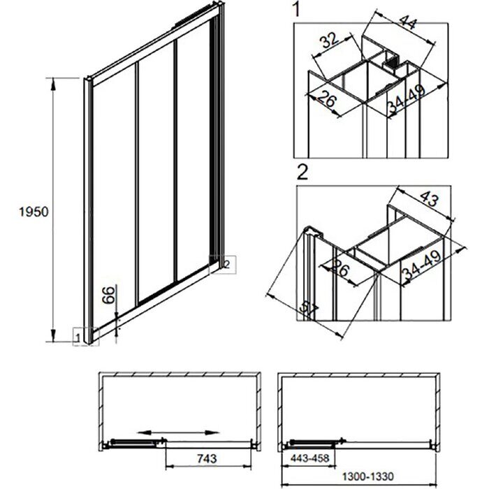 Veconi VN31-130-01-C5 душевая дверь раздвижная 130х195 см, профиль хром