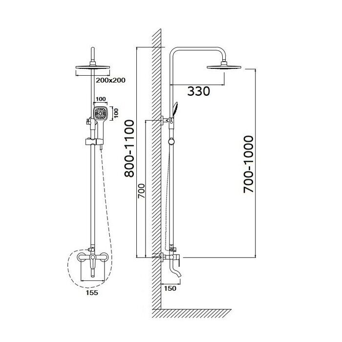 Omega 7701 душевая система со смесителем,  верхним и ручным душем