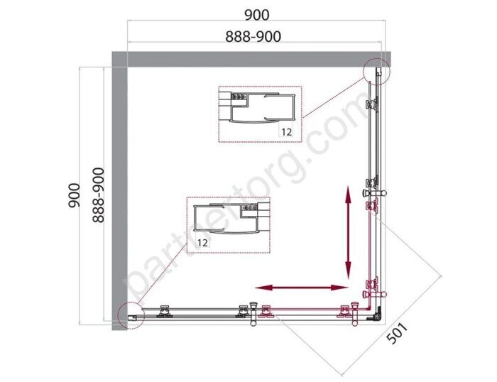 BelBagno UNO-195-A-2-90-P-NERO душевой уголок 90х90см  стекло рифленое 5мм, профиль черный