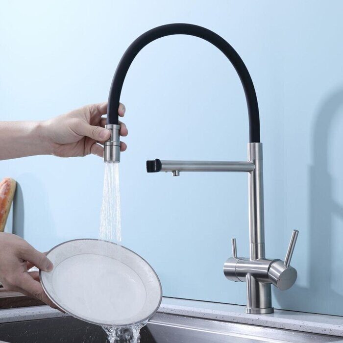 S70.63.05 Splenka Смеситель для кухни со съемным изливом и подключением фильтра питьевой воды, сатин