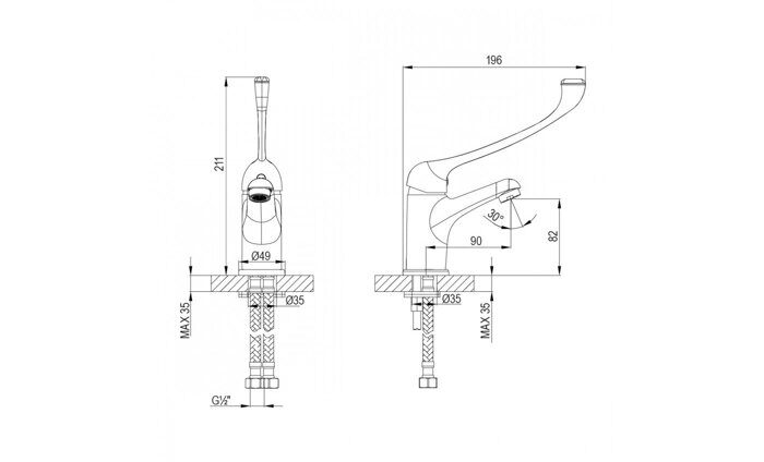 Project LM4636C смеситель для раковины монолиный, с локтевой рукояткой, хром Lemark