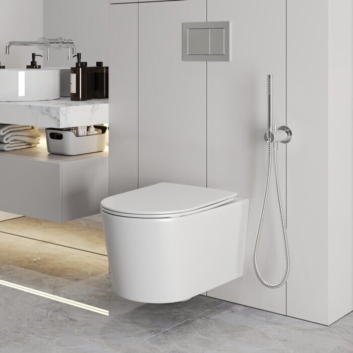 Унитаз подвесной безободковый со смывом Торнадо с сидением микролифт GR-4499MSQ