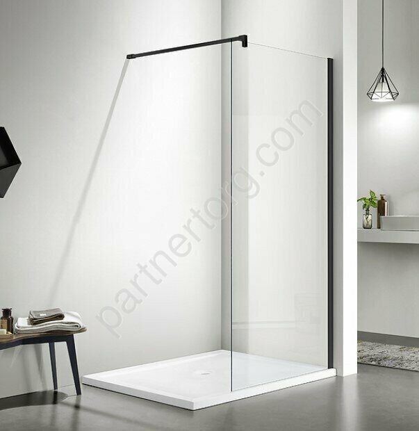 Душевая перегородка Aquatek AQ WIW 09020BL Walk in с держателем 90x200см профиль черный, стекло прозрачное 8мм