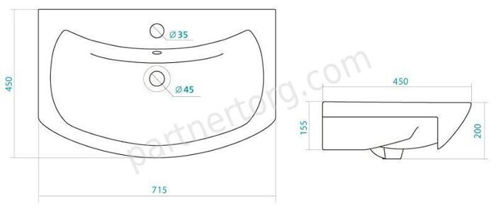 Балтика 70 см умывальник мебельный белый Santek