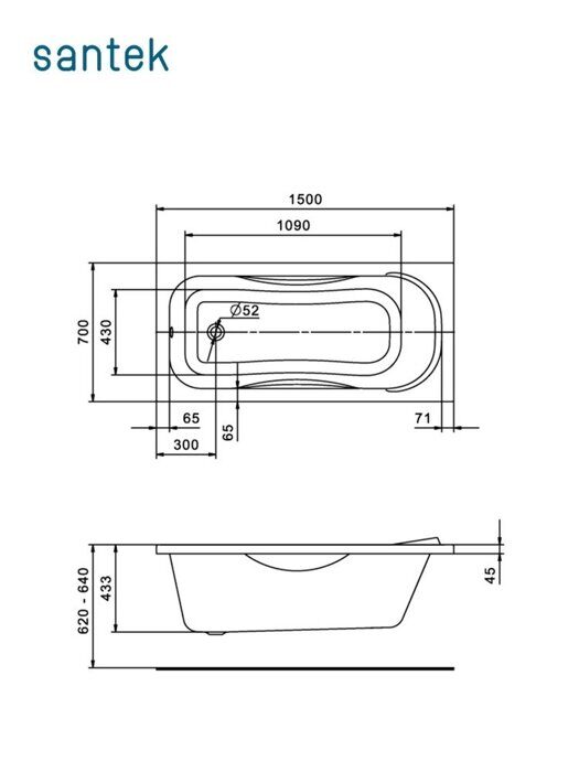 Тенерифе 150х70 акриловая ванна Santek
