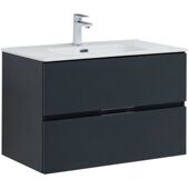 Алвита new 80 тумба антрацит для ванной комнаты 2 ящика с раковиной-столешницей Flat 80 Aquanet