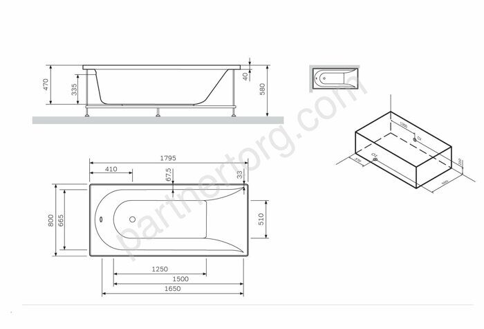 W72A-180-080W-R2 Каркас для ванны Spirit 180х80