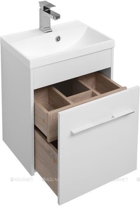 Августа 50 тумба белая для ванной комнаты с раковиной-столешницей Нота 50 Aquanet