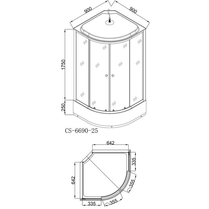 Loranto CS-6690-25GB 90х90см душевая кабина, поддон 25см, тонированное стекло, задние стенки кирпич