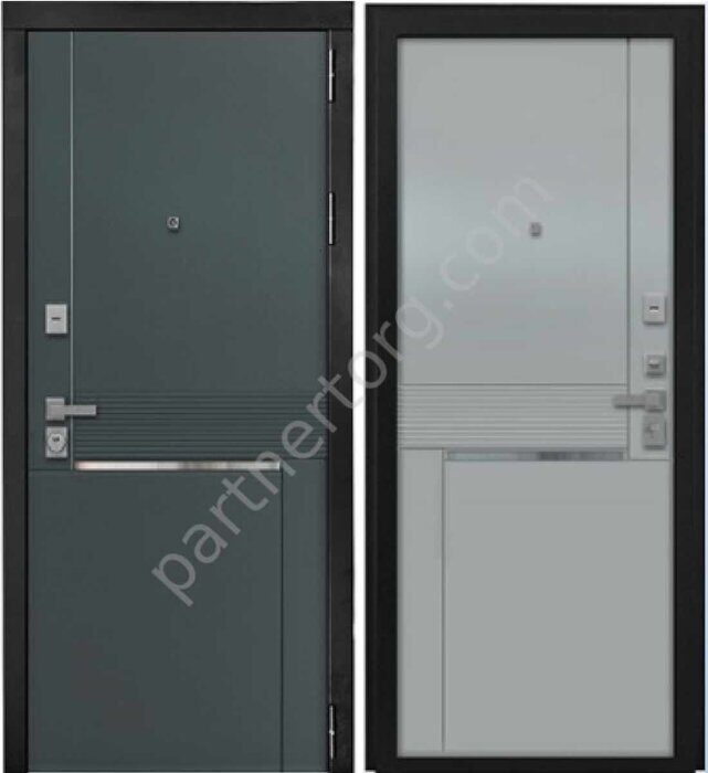 Рига дверь входная стальная Черный муар, МДФ Лайт грей нубук, МДФ Веллюто оскуро