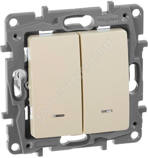 Legrand Etika выключатель 2-х клавишный 10АX 250В, с подсветкой, цвет слоновая кость