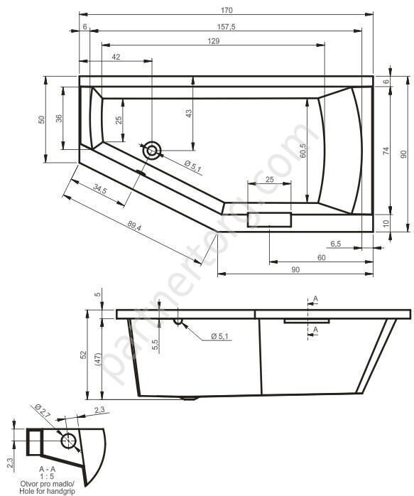 Гета ассиметричная акриловая ванна Riho 160х90 см