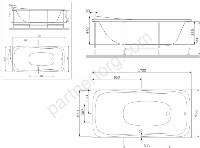 W30A-170-075W-R Sensation, каркас для ванны акриловой A0 170х75 см