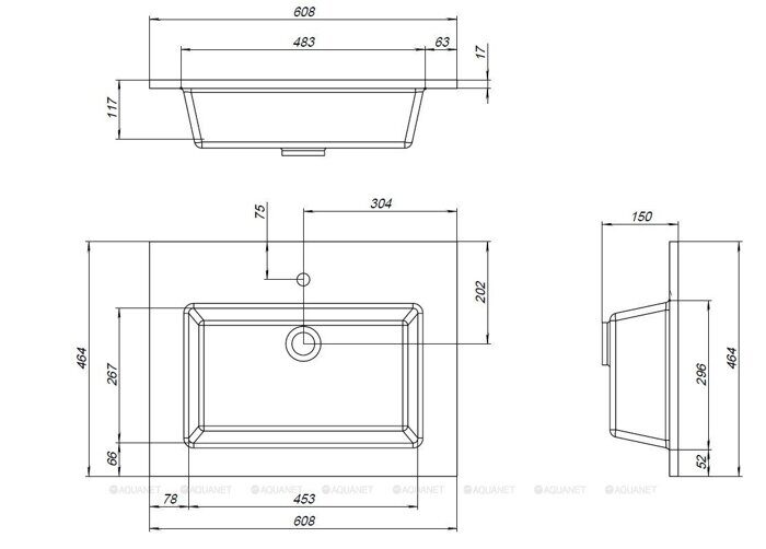 Текла 60 раковина-столешница белая глянцевая Aquanet