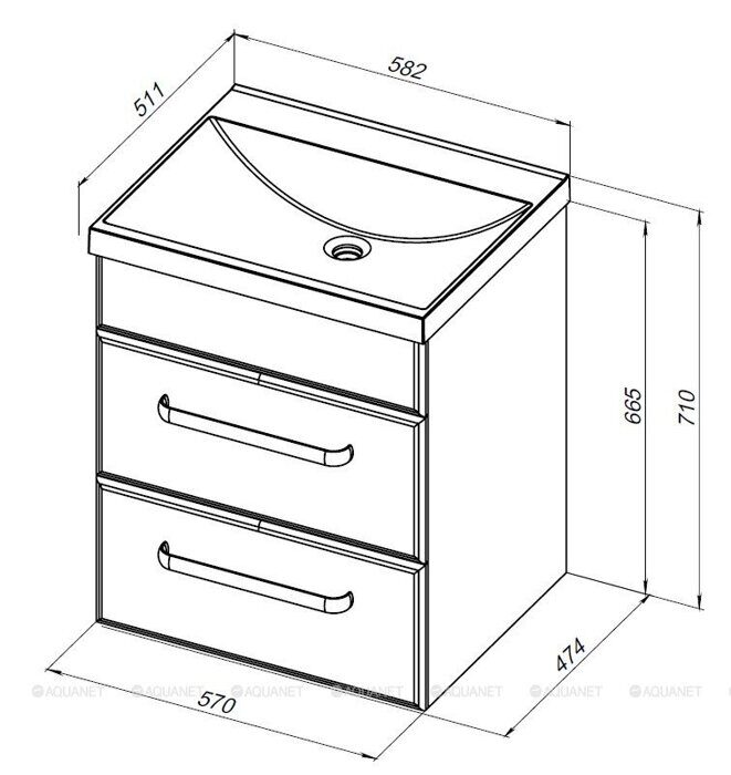 Лукка 58 тумба белая для ванной комнаты с раковиной-столешницей Нота 58 Aquanet