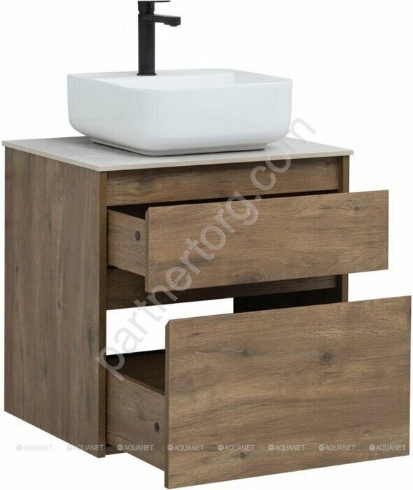 Nova Lite 60 тумба дуб рустикальный для ванной комнаты 2 ящика с раковиной-столешницей Латина 60 Aquanet