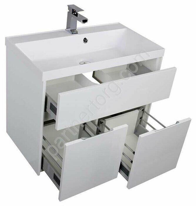 Латина 80 тумба белая для ванной комнаты с раковиной-столешницей Орлеан 80 QUICK CLAC Aquanet