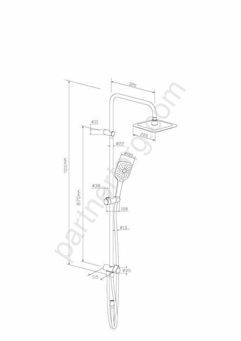 Душ. система: верхний душ 220мм, ручн.душ 120мм, 3 режима, штанга 1010мм 978200000 Origin Evo